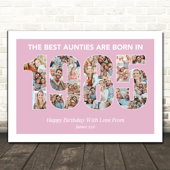 Photo Collage Pink Birthday Gift For Aunty 22-Photo Year 1985 Print Or Canvas