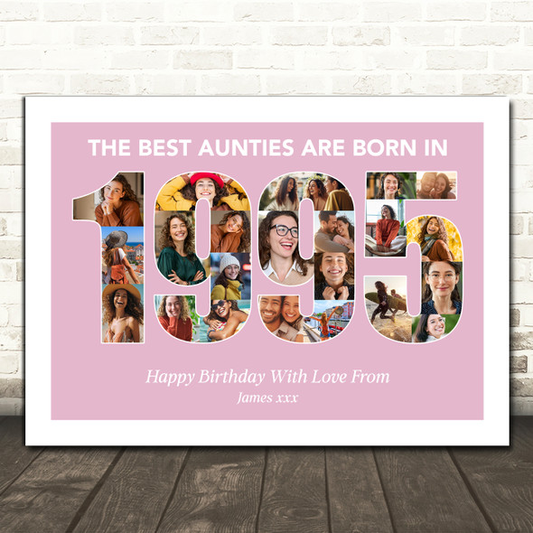 Photo Collage Pink Birthday Gift For Aunty 22-Photo Year 1995 Print Or Canvas