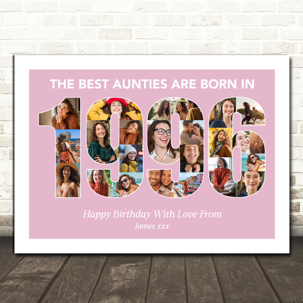 Photo Collage Pink Birthday Gift For Aunty 23-Photo Year 1996 Print Or Canvas