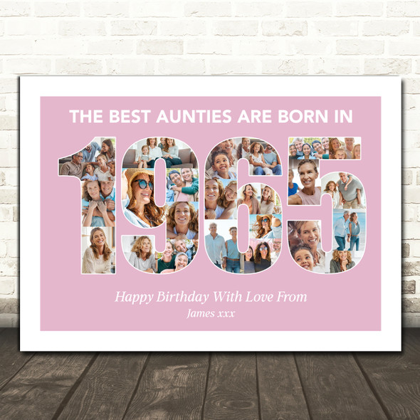 Photo Collage Pink Birthday Gift For Aunty 24-Photo Year 1965 Print Or Canvas