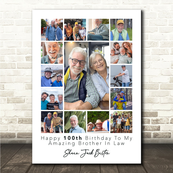 Photo Collage 100th Birthday Gift For Brother-In-Law 15-Photo Print Or Canvas