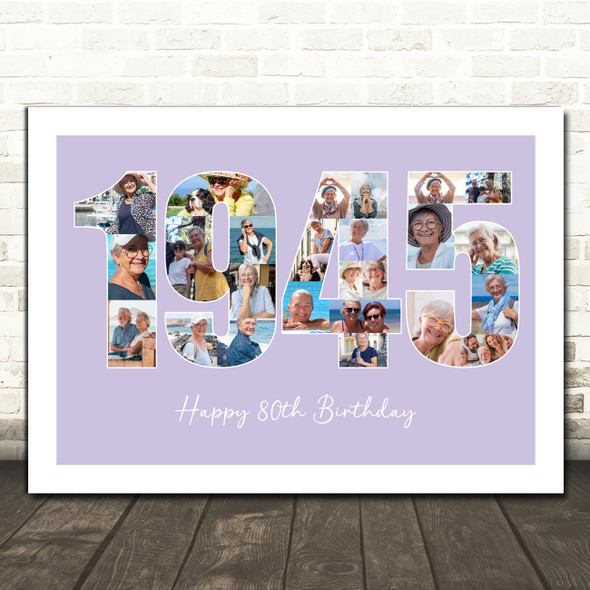 Photo Collage Purple Birthday Gift For Her 25-Photo Year 1945 Print Or Canvas