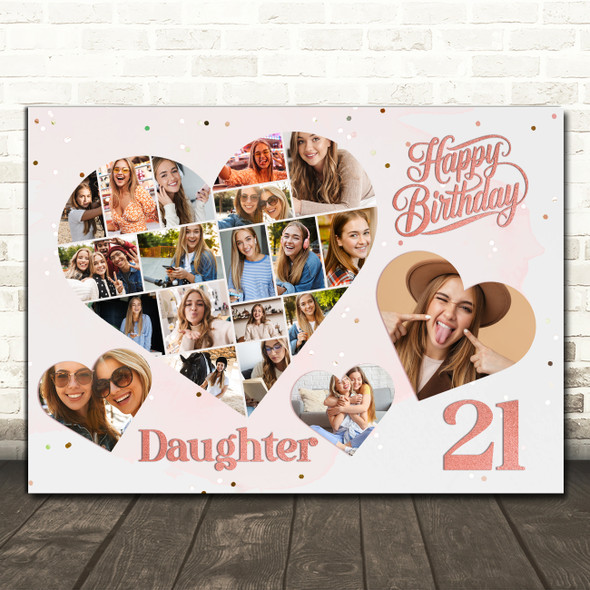 Photo Collage 21st Birthday Gift For Daughter 20-Photo Hearts Print Or Canvas