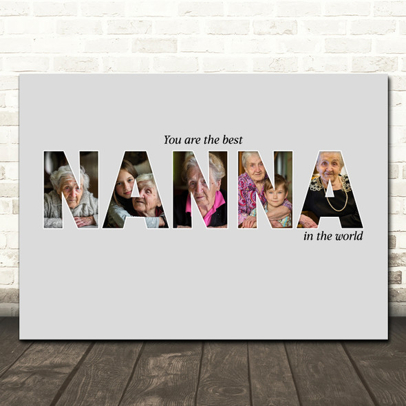 Photo Collage Grey 5-Photo Custom Gift For Nanna Any Occasion Print Or Canvas