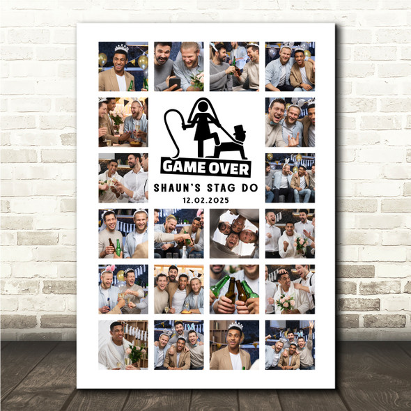 Photo Collage Stag Do Custom Gift 20-Photo Game Over Portrait Print Or Canvas