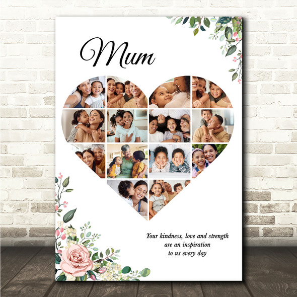 Photo Collage Gift For Mum Mother's Day 14-Photo Pink Floral Print Or Canvas
