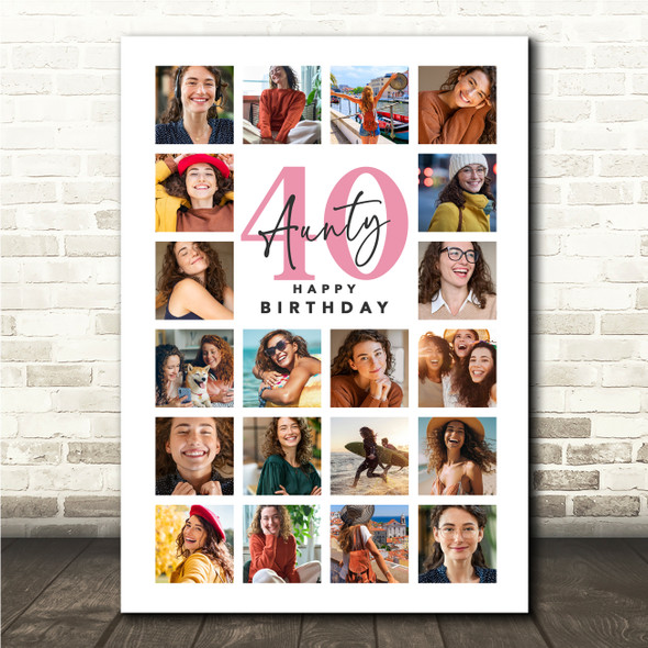 Photo Collage 40th Birthday Gift For Aunty 20-Photo Portrait Print Or Canvas