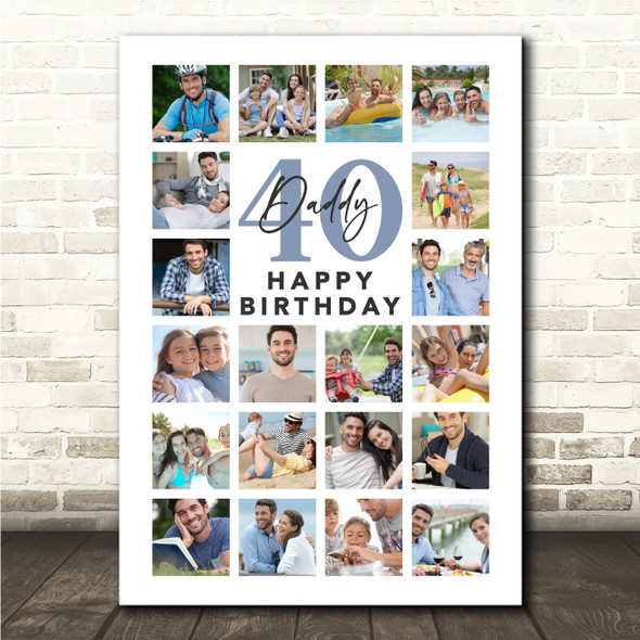 Photo Collage 40th Birthday Gift For Daddy 20-Photo Portrait Print Or Canvas