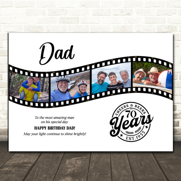 Photo Collage 70th Birthday Gift For Dad 4-Photo Camera Film Print Or Canvas