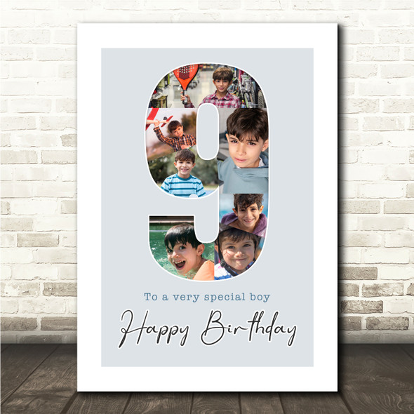 Photo Collage 7-Photo 9th Birthday Custom Gift For Boys Blue Print Or Canvas