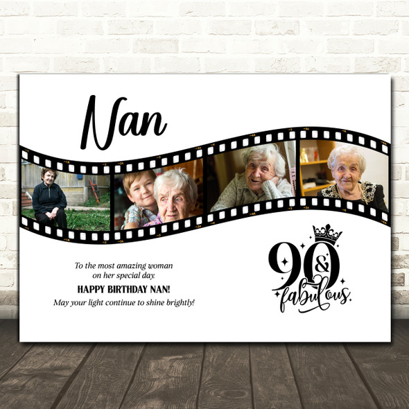Photo Collage 90th Birthday Gift For Nan 4-Photo Camera Film Print Or Canvas