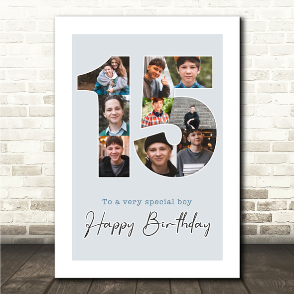 Photo Collage 9-Photo 15th Birthday Gift For Teens Boys Blue Print Or Canvas