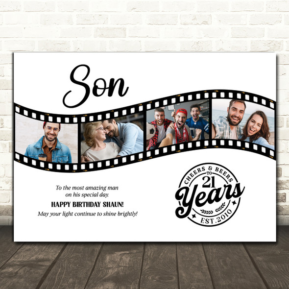 Photo Collage 21st Birthday Gift For Son 4-Photo Camera Film Print Or Canvas