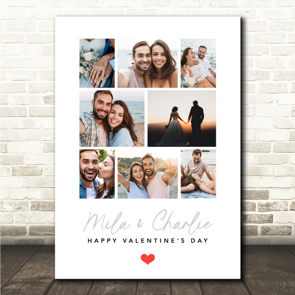 Photo Collage Valentine's Day Custom Gift 8-Photo Red Heart Print Or Canvas
