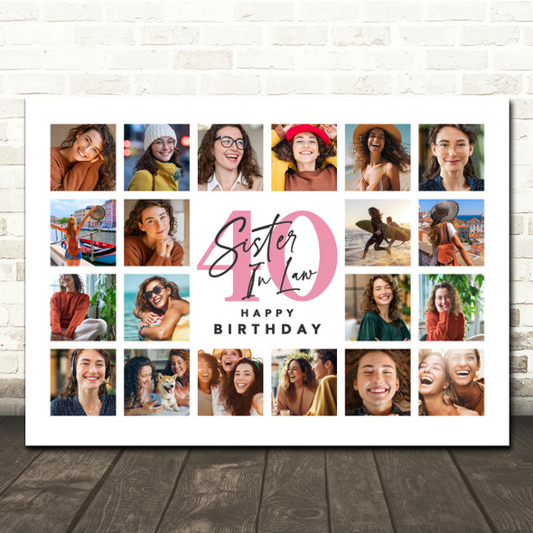 Photo Collage 40th Birthday Gift For Sister-In-Law 20-Photo Print Or Canvas