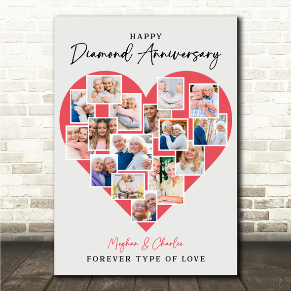 Photo Collage Diamond 60th Wedding Anniversary Gift 16-Photo Red Print Or Canvas