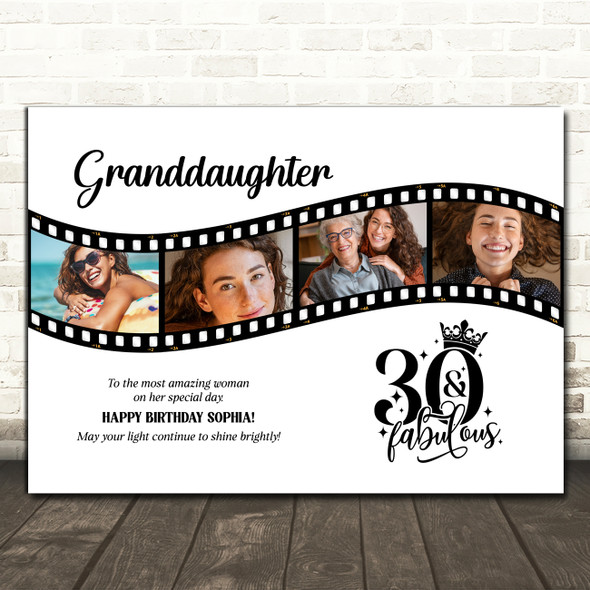 Photo Collage 30th Birthday Gift For Granddaughter 4-Photo Film Print Or Canvas