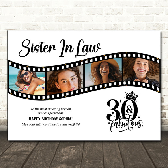 Photo Collage 30th Birthday Gift For Sister-In-Law 4-Photo Film Print Or Canvas