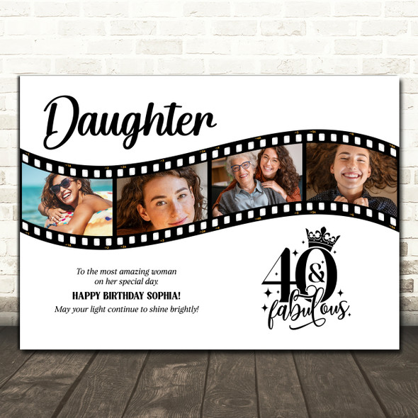 Photo Collage 40th Birthday Gift For Daughter 4-Photo Film Reel Print Or Canvas