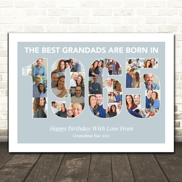 Photo Collage Blue Birthday Gift For Grandad 24-Photo Year 1965 Print Or Canvas