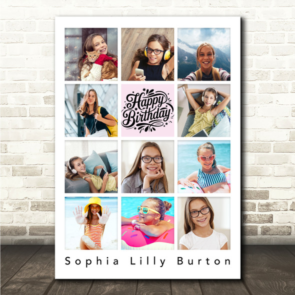 Photo Collage 11-Photo Birthday Custom Gift For Kids Girls Pink Print Or Canvas