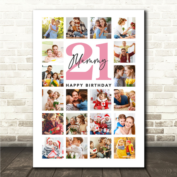 Photo Collage 21st Birthday Custom Gift For Mummy 20-Photo Pink Print Or Canvas