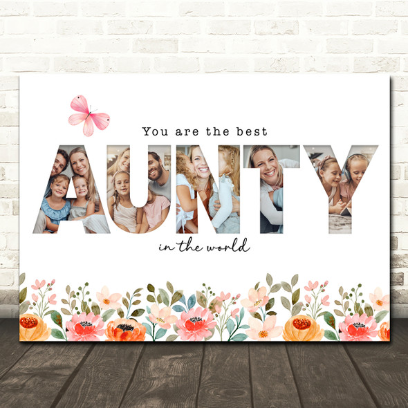 Photo Collage Floral 5-Photo Custom Gift For Aunty Any Occasion Print Or Canvas