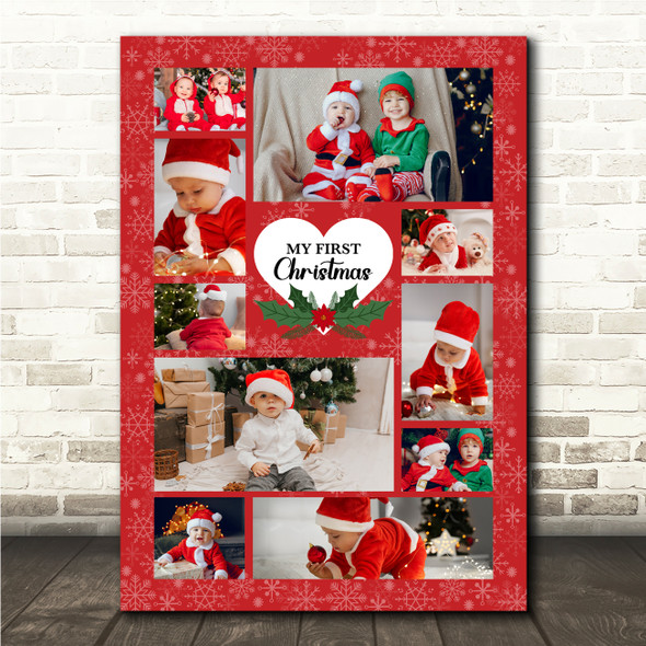 Photo Collage First Christmas Custom Gift For Baby 10-Photo Red Print Or Canvas Photo Collage First Christmas Custom Gift For Baby 10-Photo Red Print Or Canvas