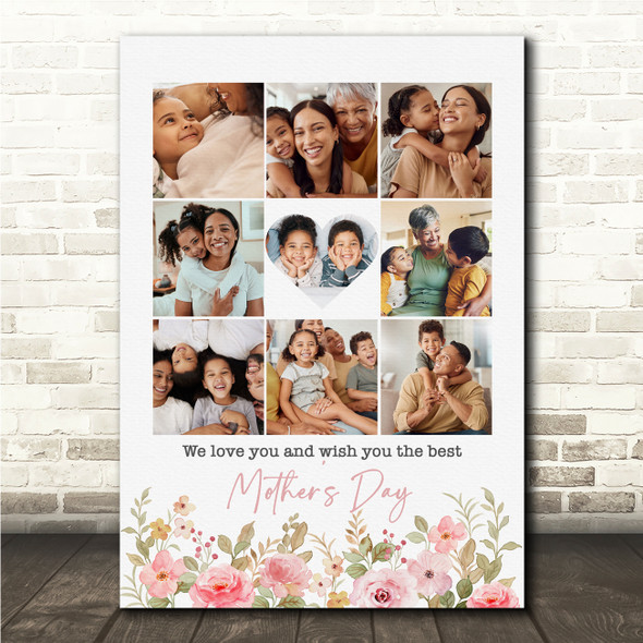 Photo Collage Gift For Anyone Mother's Day 9-Photo Pink Floral Print Or Canvas