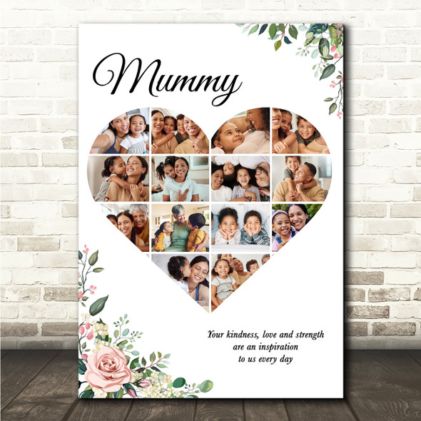 Photo Collage Gift For Mummy Mother's Day 14-Photo Pink Floral Print Or Canvas