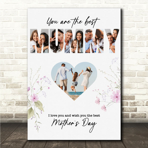 Photo Collage Gift For Mummy Mother's Day 4-Photo Heart Floral Print Or Canvas