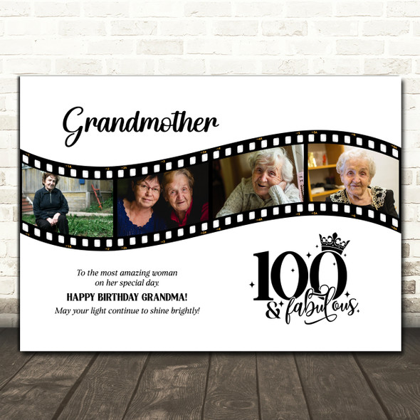 Photo Collage 100th Birthday Gift For Grandmother 4-Photo Film Print Or Canvas