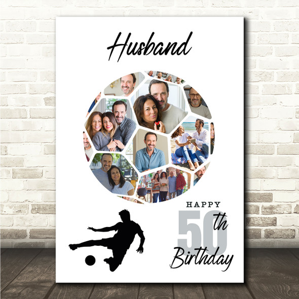 Photo Collage 50th Birthday Gift For Husband 14-Photo Football Print Or Canvas