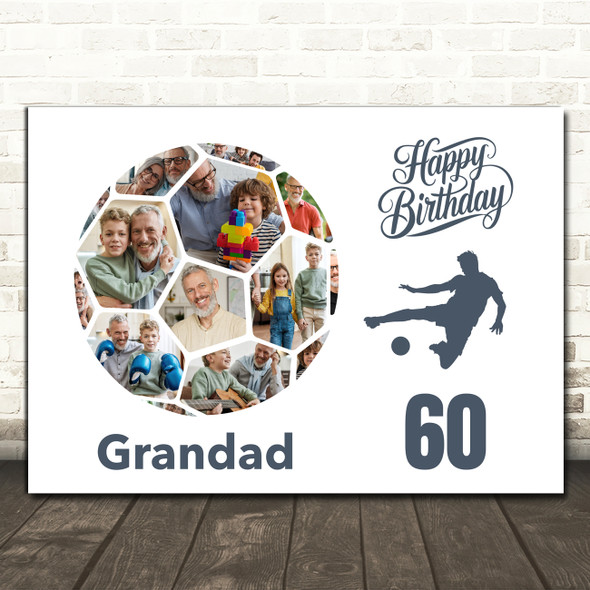 Photo Collage 60th Birthday Gift For Grandad 14-Photo Football Print Or Canvas