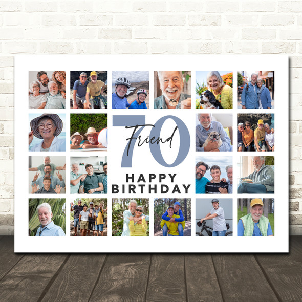 Photo Collage 70th Birthday Gift For Friend 20-Photo Landscape Print Or Canvas