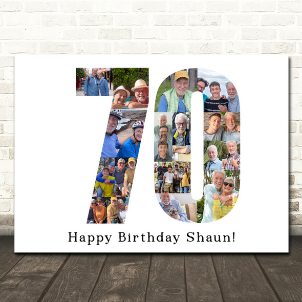 Photo Collage 70th Birthday Gift For Him 16-Photo 70 Landscape Print Or Canvas