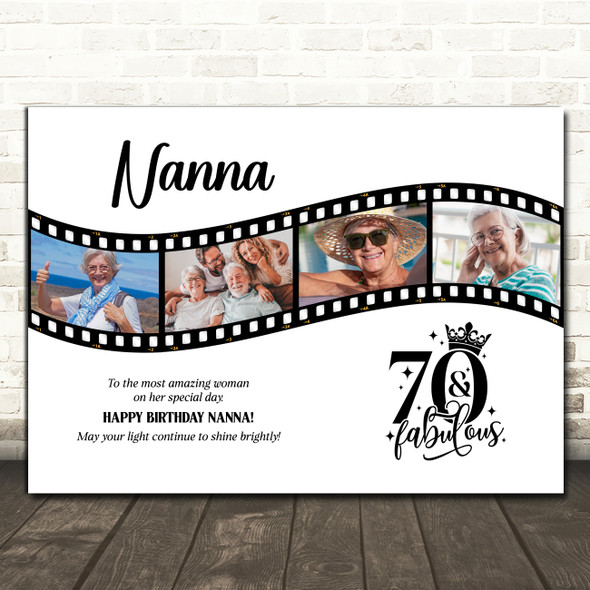 Photo Collage 70th Birthday Gift For Nanna 4-Photo Camera Film Print Or Canvas