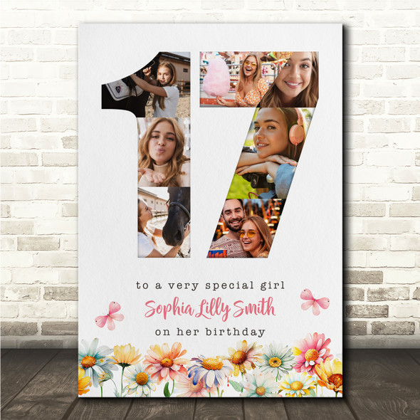 Photo Collage 7-Photo 17th Birthday Gift For Teen Girls Floral Print Or Canvas