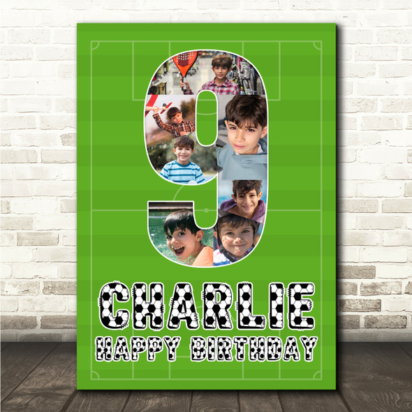 Photo Collage 7-Photo 9th Birthday Gift For Kids Boys Football Print Or Canvas