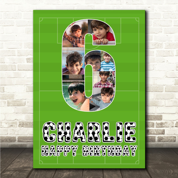 Photo Collage 8-Photo 6th Birthday Gift For Kids Boys Football Print Or Canvas