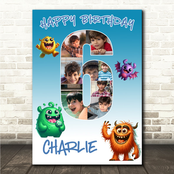 Photo Collage 8-Photo 6th Birthday Gift For Kids Boys Monsters Print Or Canvas