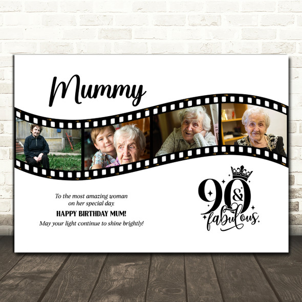 Photo Collage 90th Birthday Gift For Mummy 4-Photo Camera Film Print Or Canvas