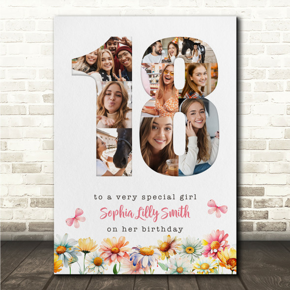 Photo Collage 9-Photo 18th Birthday Gift For Teen Girls Floral Print Or Canvas