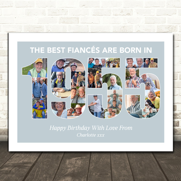 Photo Collage Blue Birthday Gift For Fiance 23-Photo Year 1955 Print Or Canvas