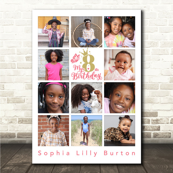 Photo Collage 11-Photo 8th Birthday Custom Gift For Kids Girls Print Or Canvas