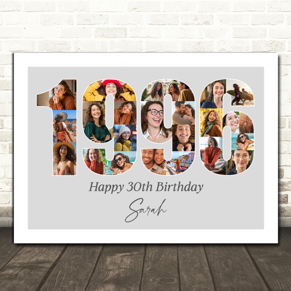 Photo Collage Grey Birthday Gift For Anyone 22-Photo Year 1996 Print Or Canvas