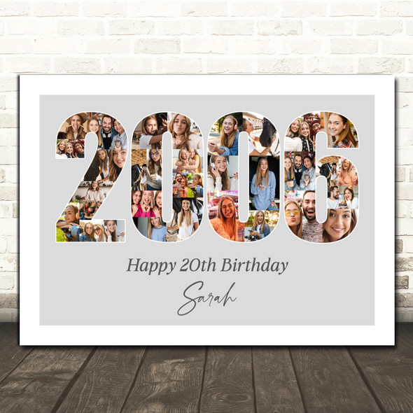 Photo Collage Grey Birthday Gift For Anyone 35-Photo Year 2004 Print Or Canvas