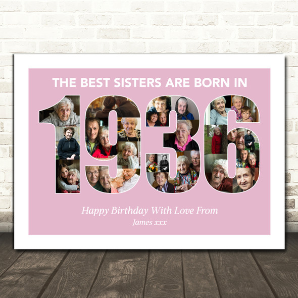 Photo Collage Pink Birthday Gift For Sister 25-Photo Year 1936 Print Or Canvas