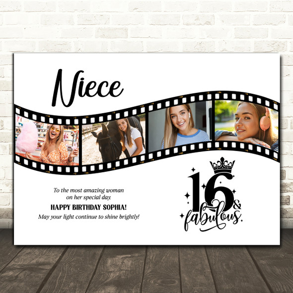 Photo Collage 16th Birthday Gift For Niece 4-Photo Camera Film Print Or Canvas