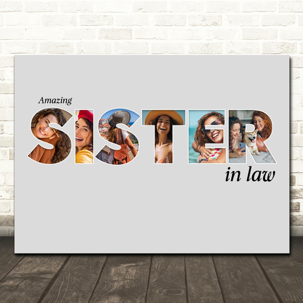 Photo Collage Grey 6-Photo Gift For Sister-In-Law Any Occasion Print Or Canvas